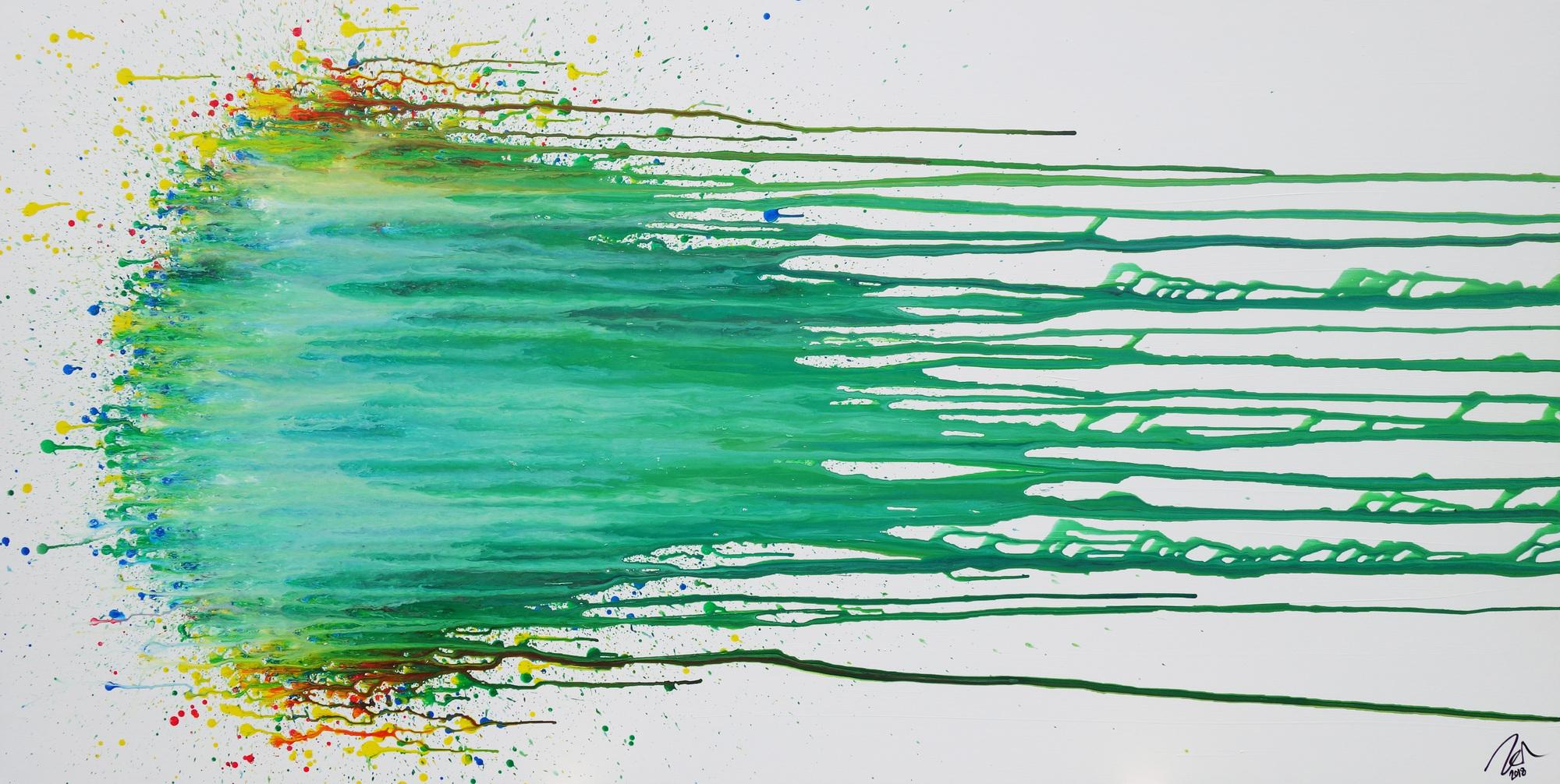 Abstraktes Acrylbild modern in Fließtechnik zeitgenössisch helle Farben