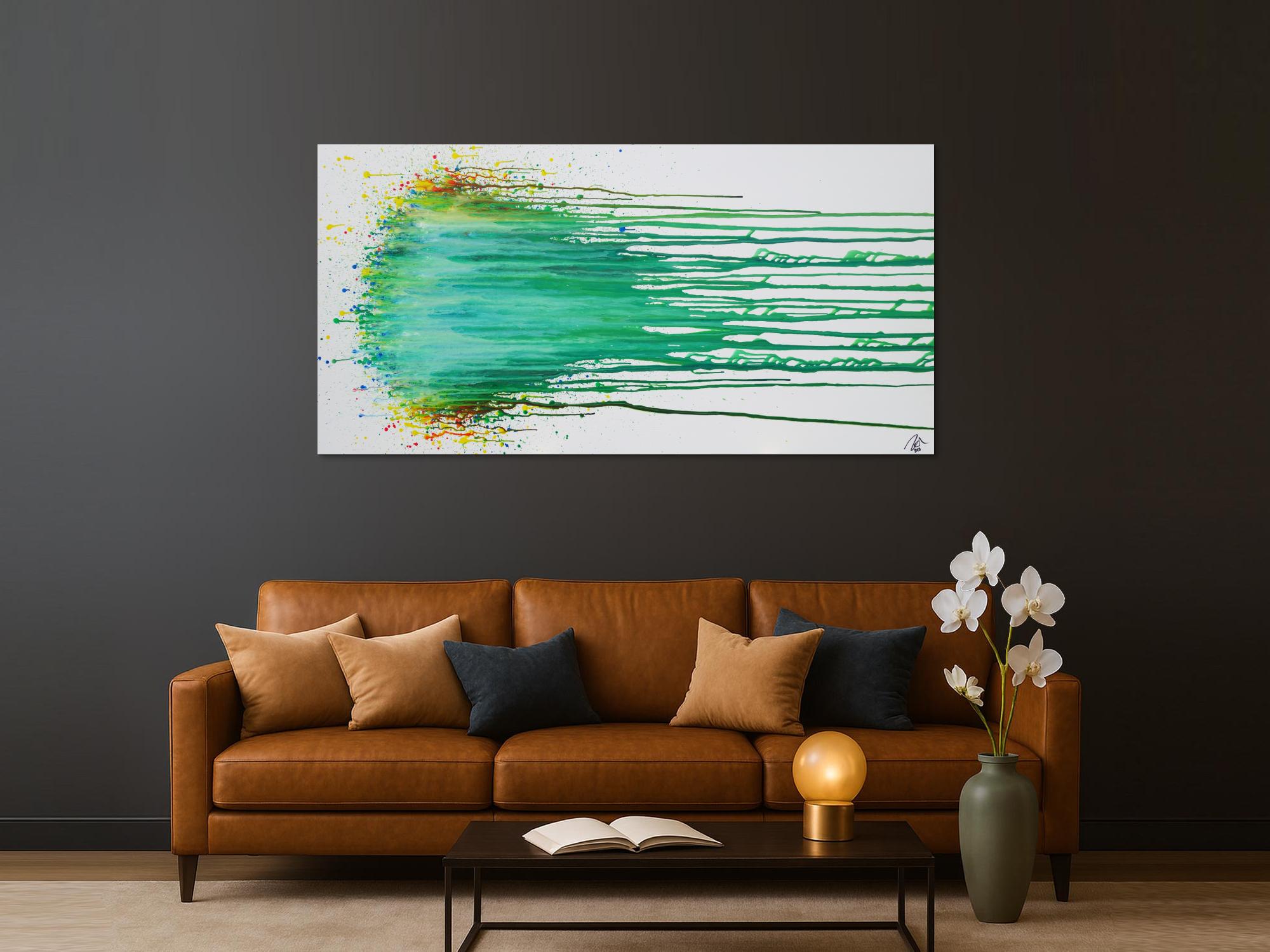 Abstraktes Acrylbild modern in Fließtechnik zeitgenössisch helle Farben