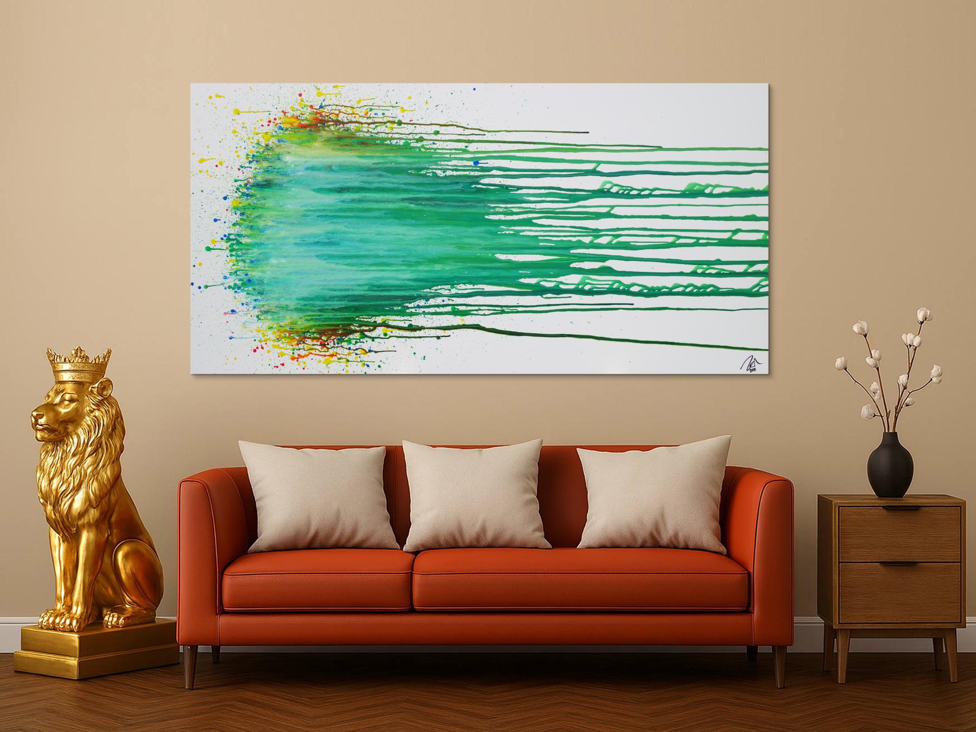 Abstraktes Acrylbild modern in Fließtechnik zeitgenössisch helle Farben