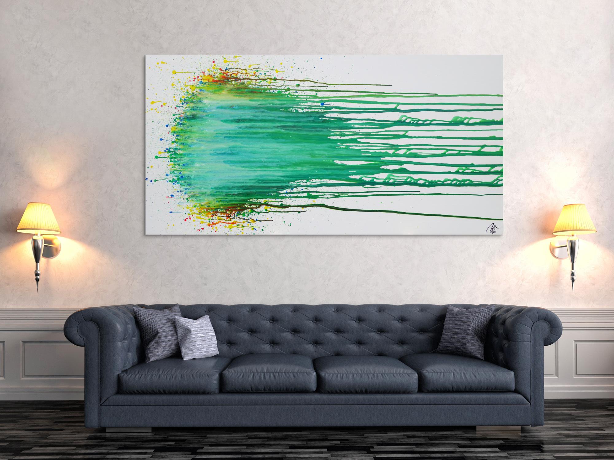 Abstraktes Acrylbild modern in Fließtechnik zeitgenössisch helle Farben