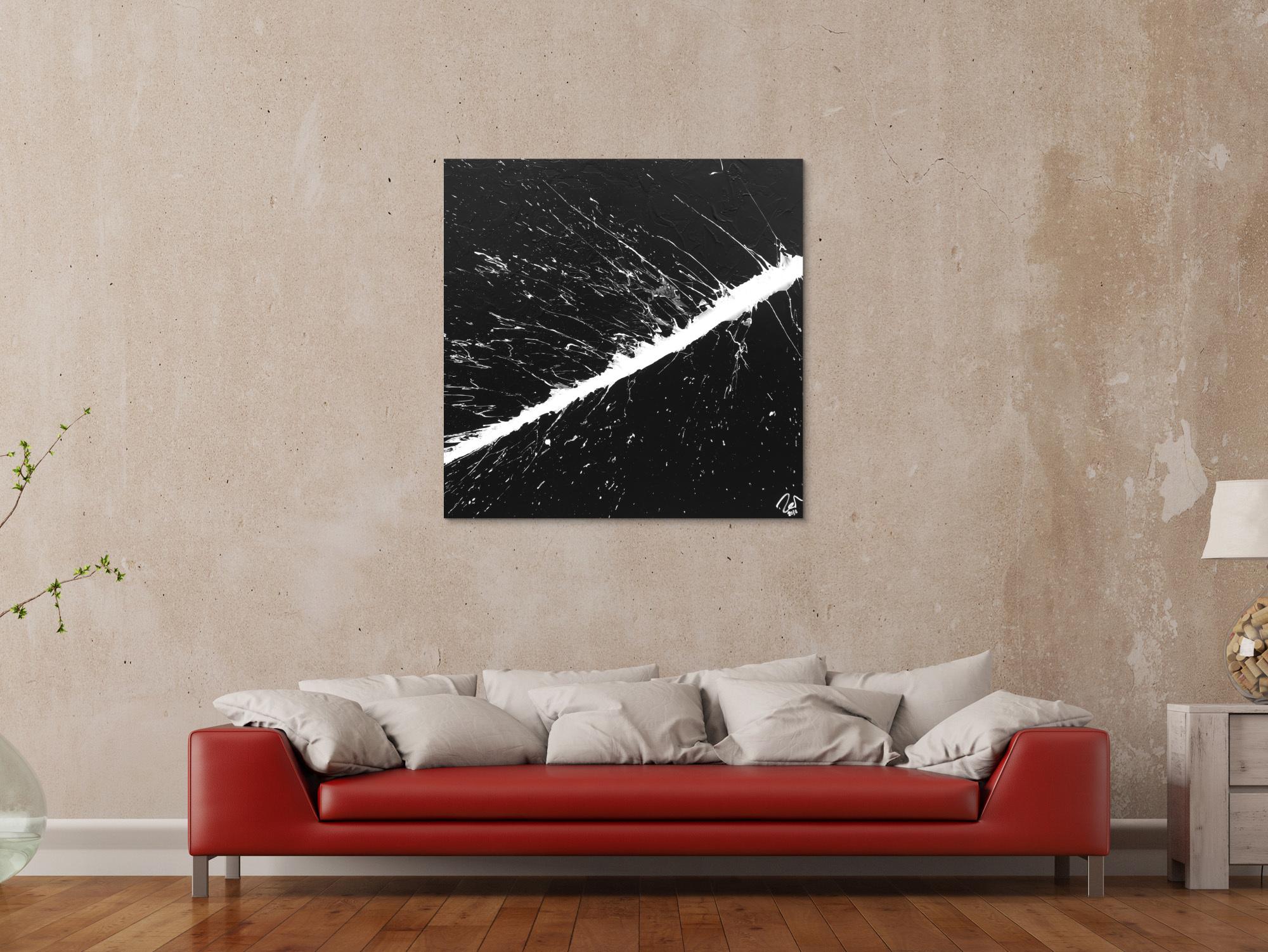 Modernes Acrylbild abstrakt schwarz weiß Action Painting expressionistisch