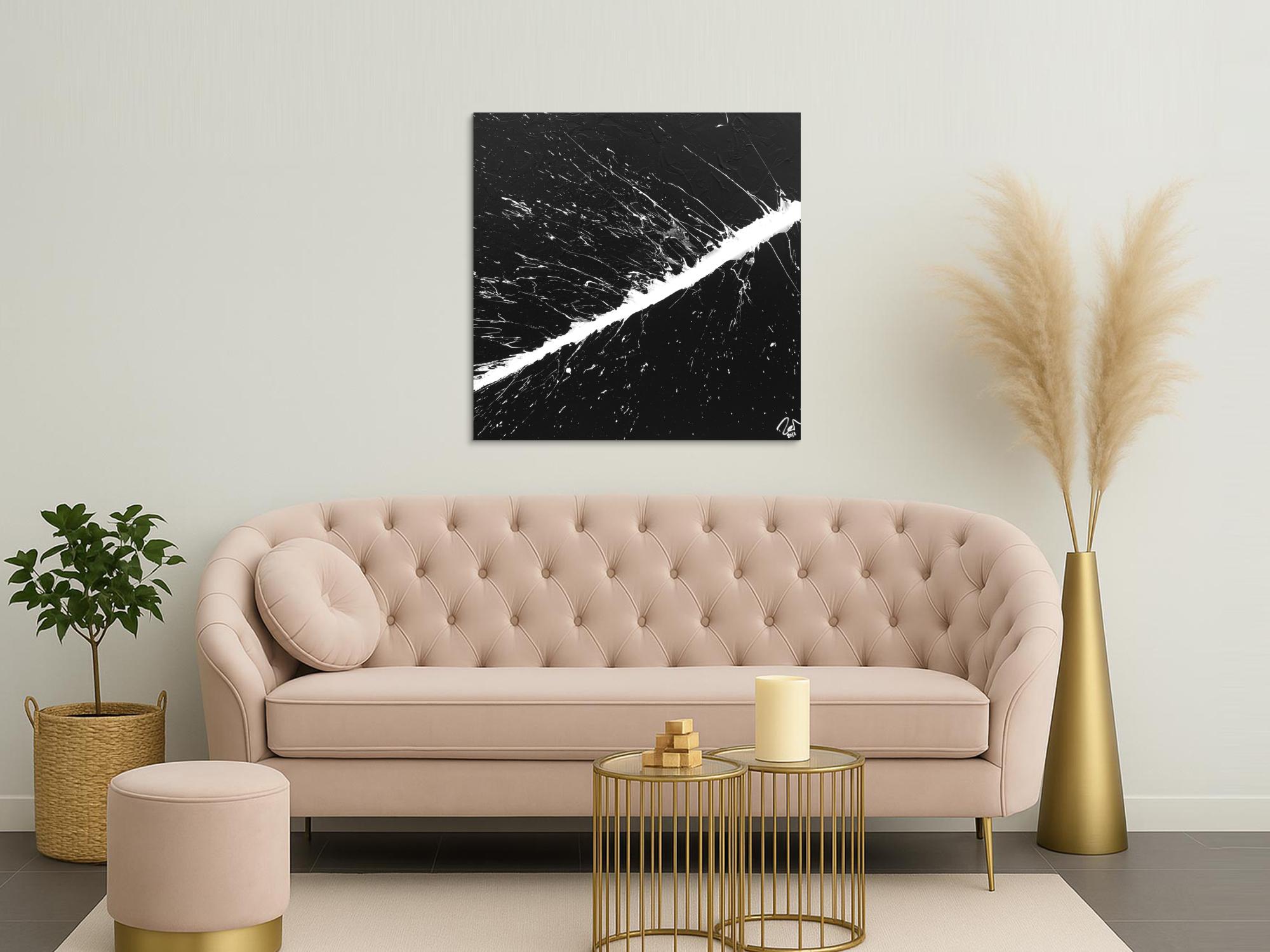 Modernes Acrylbild abstrakt schwarz weiß Action Painting expressionistisch