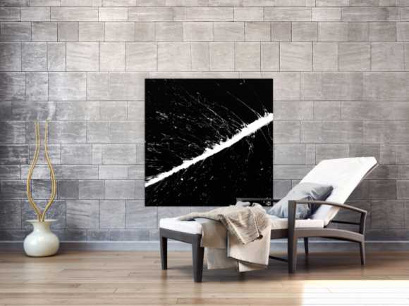 Modernes Acrylbild abstrakt schwarz weiß Action Painting expressionistisch