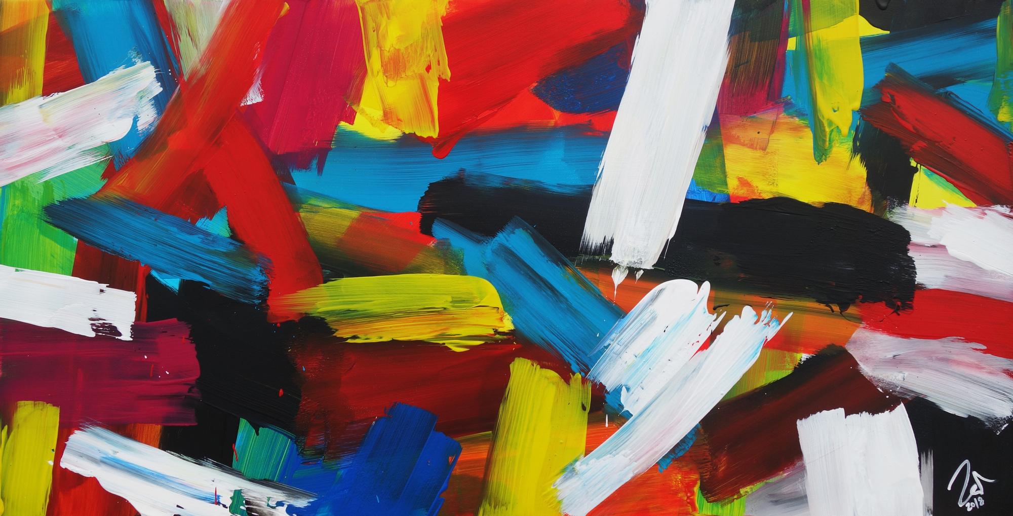 Abstraktes Acrylbild sehr bunt modern zeitgenössisch expressionistisch