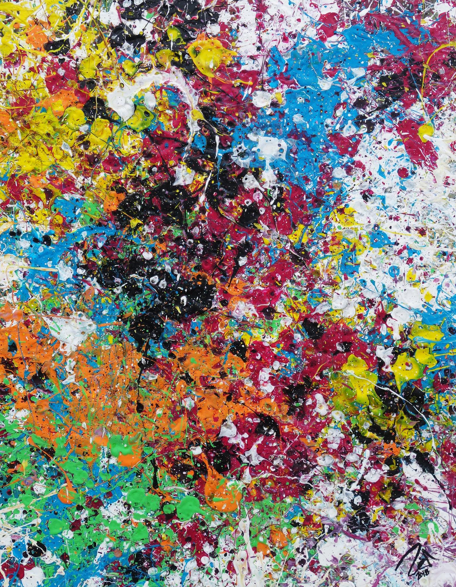 Modernes Acrylbild abstrakt sehr bunt zeitgenössisch Action Painting