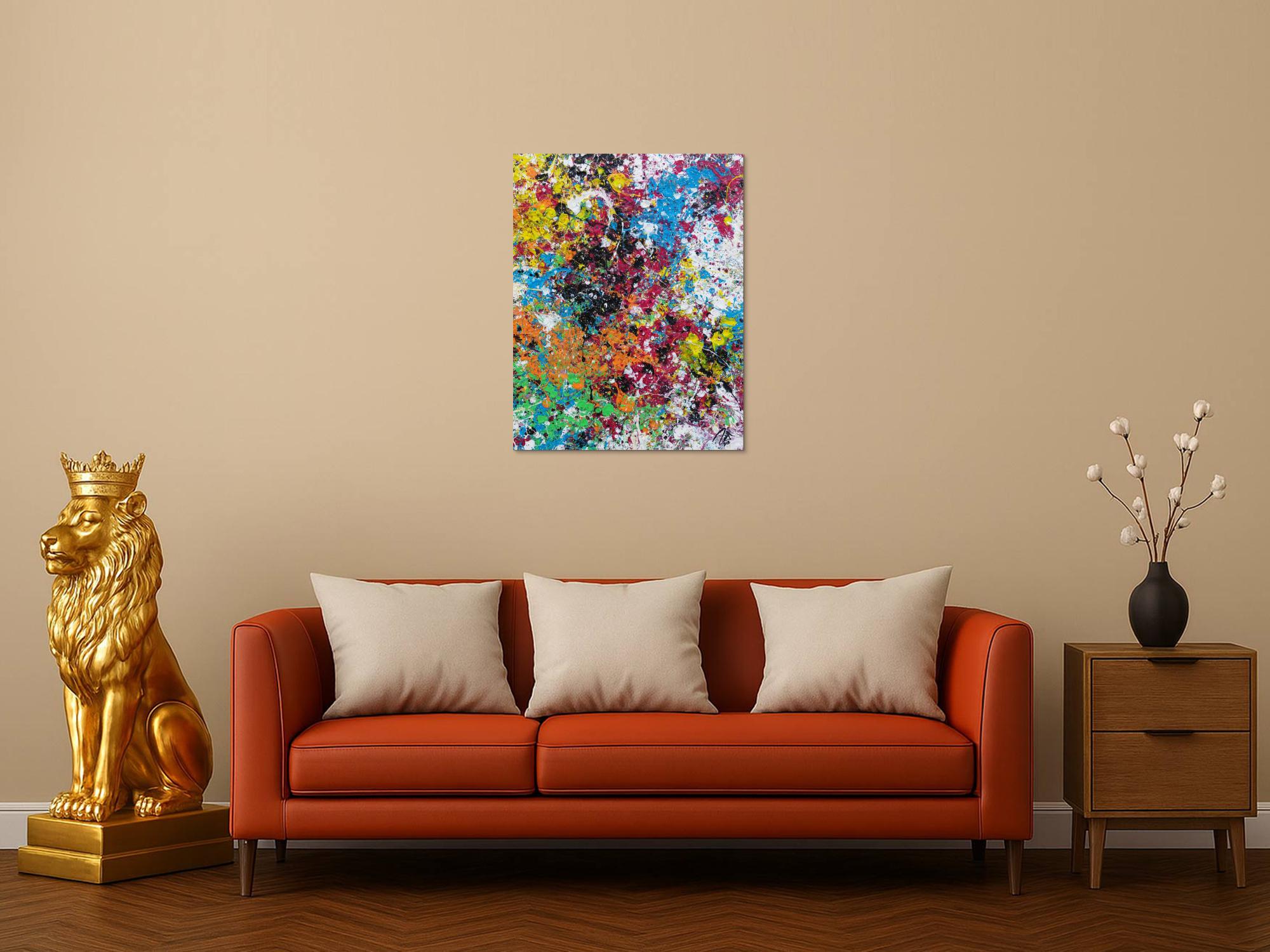 Modernes Acrylbild abstrakt sehr bunt zeitgenössisch Action Painting