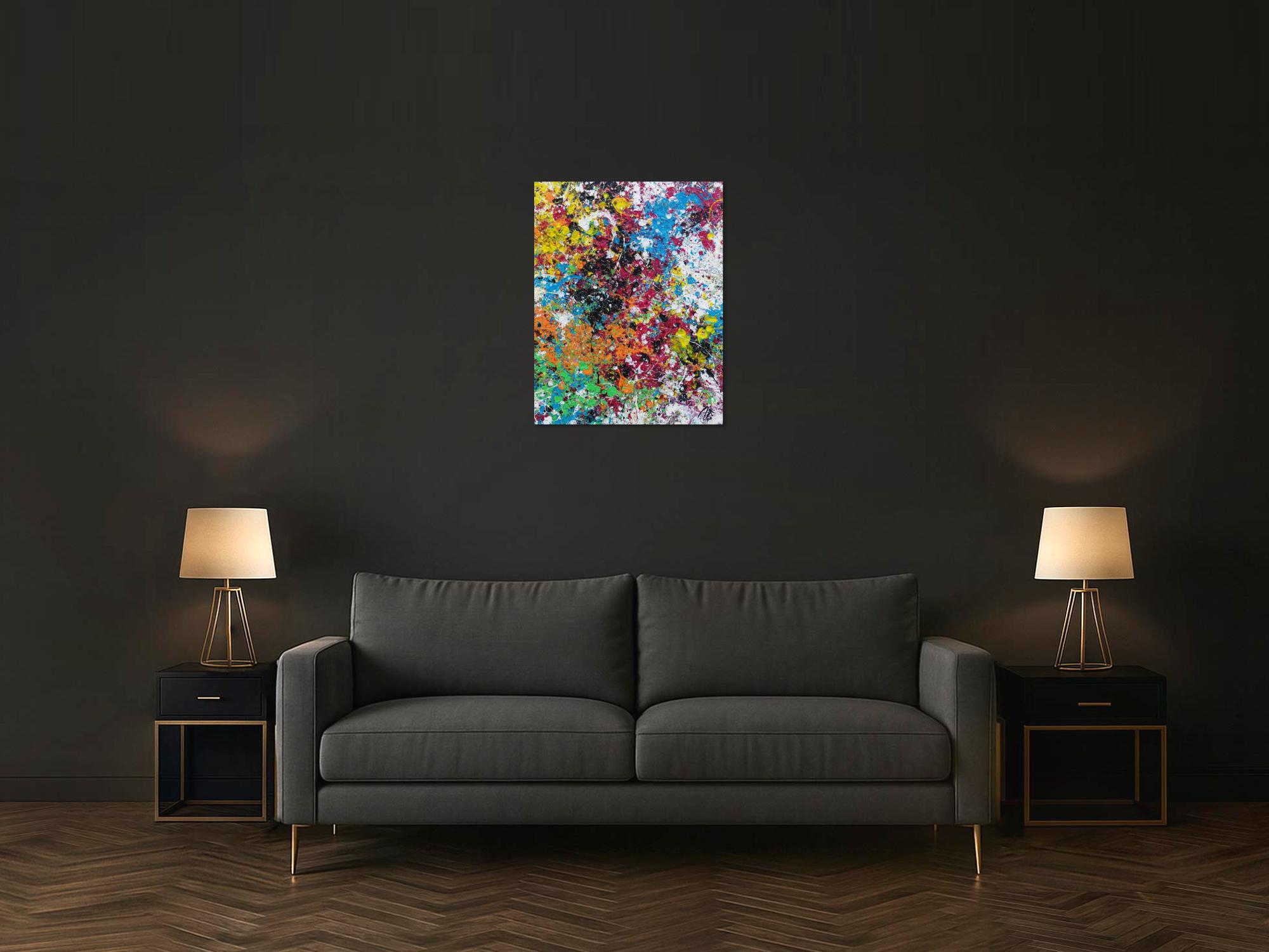 Modernes Acrylbild abstrakt sehr bunt zeitgenössisch Action Painting