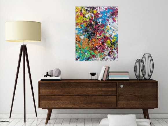 Modernes Acrylbild abstrakt sehr bunt zeitgenössisch Action Painting