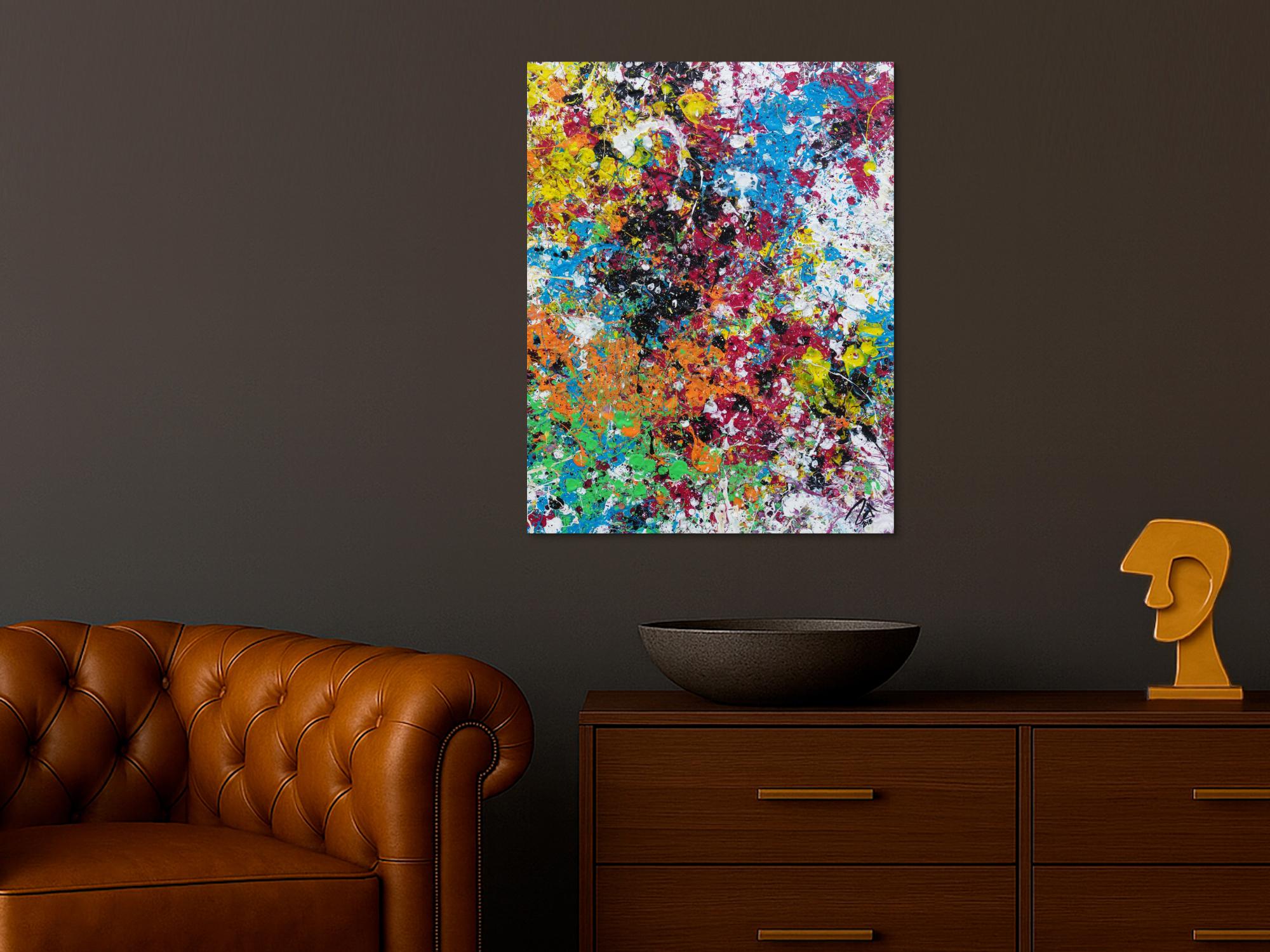 Modernes Acrylbild abstrakt sehr bunt zeitgenössisch Action Painting