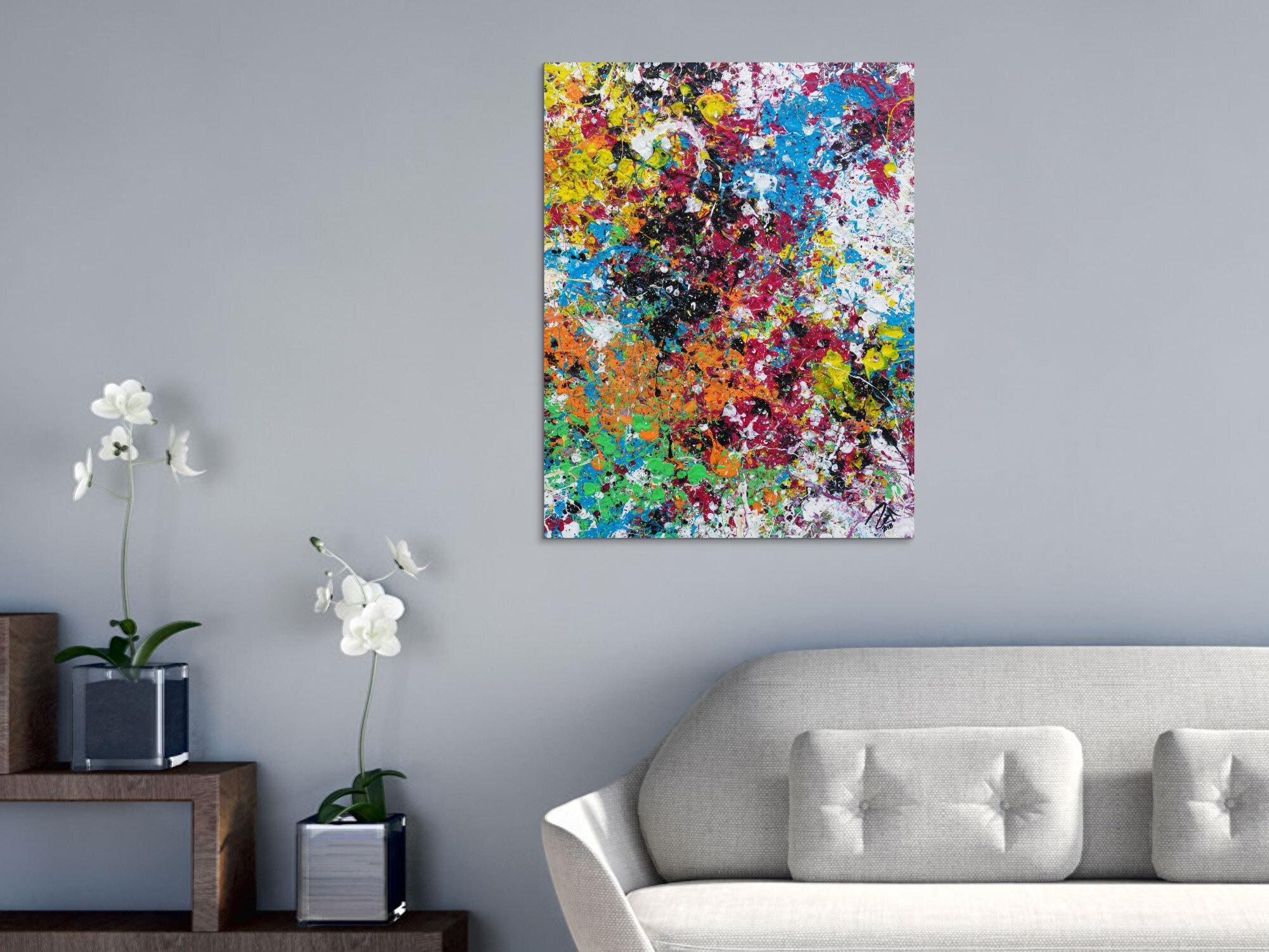 Modernes Acrylbild abstrakt sehr bunt zeitgenössisch Action Painting