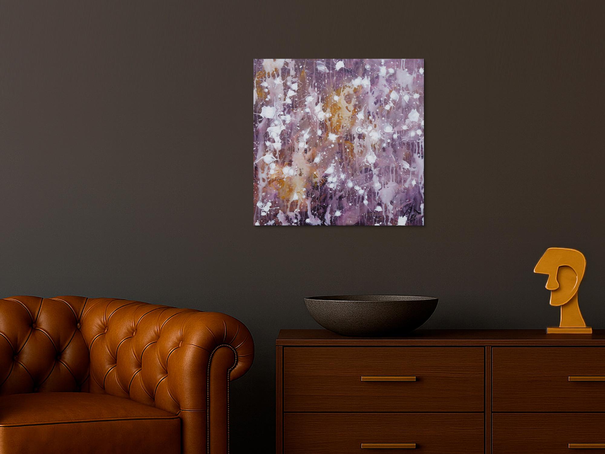 Abstraktes Acrylbild modern zeitgenössisch violett lila weiß