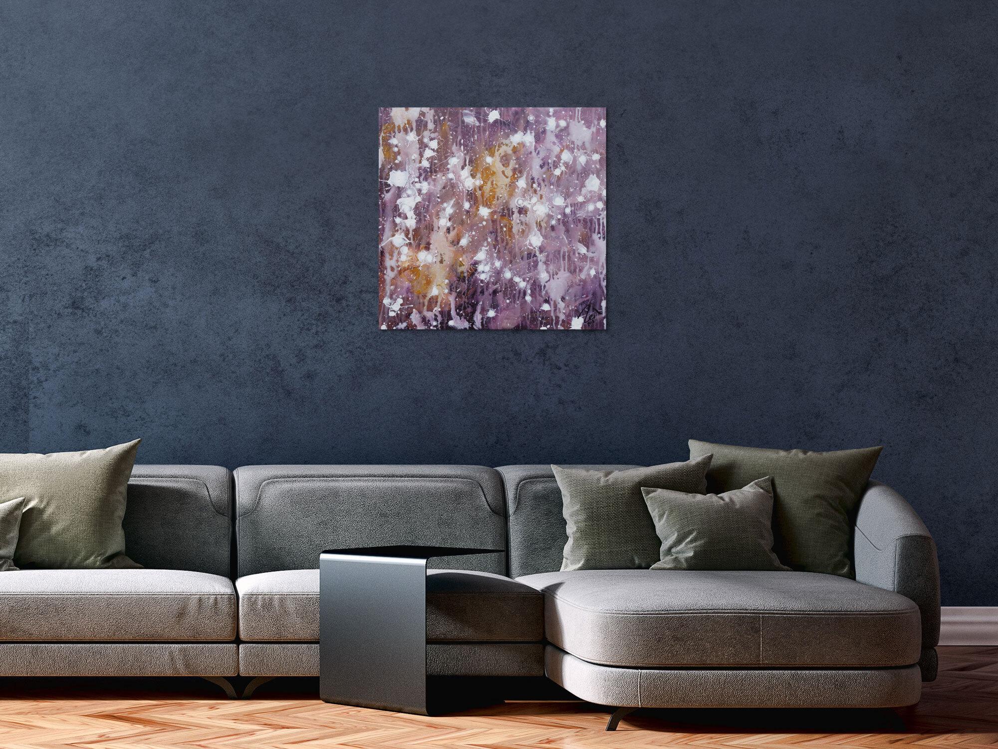 Abstraktes Acrylbild modern zeitgenössisch violett lila weiß