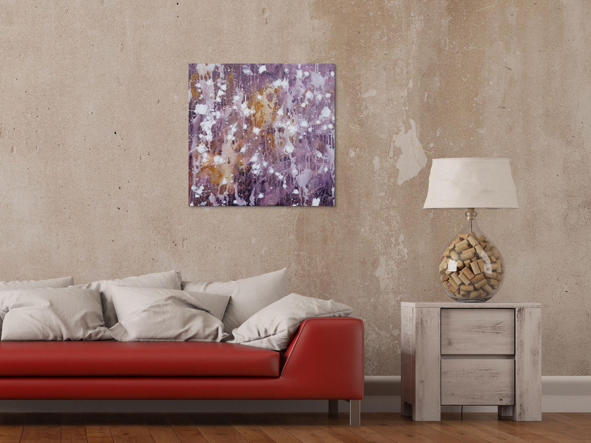 Abstraktes Acrylbild modern zeitgenössisch violett lila weiß