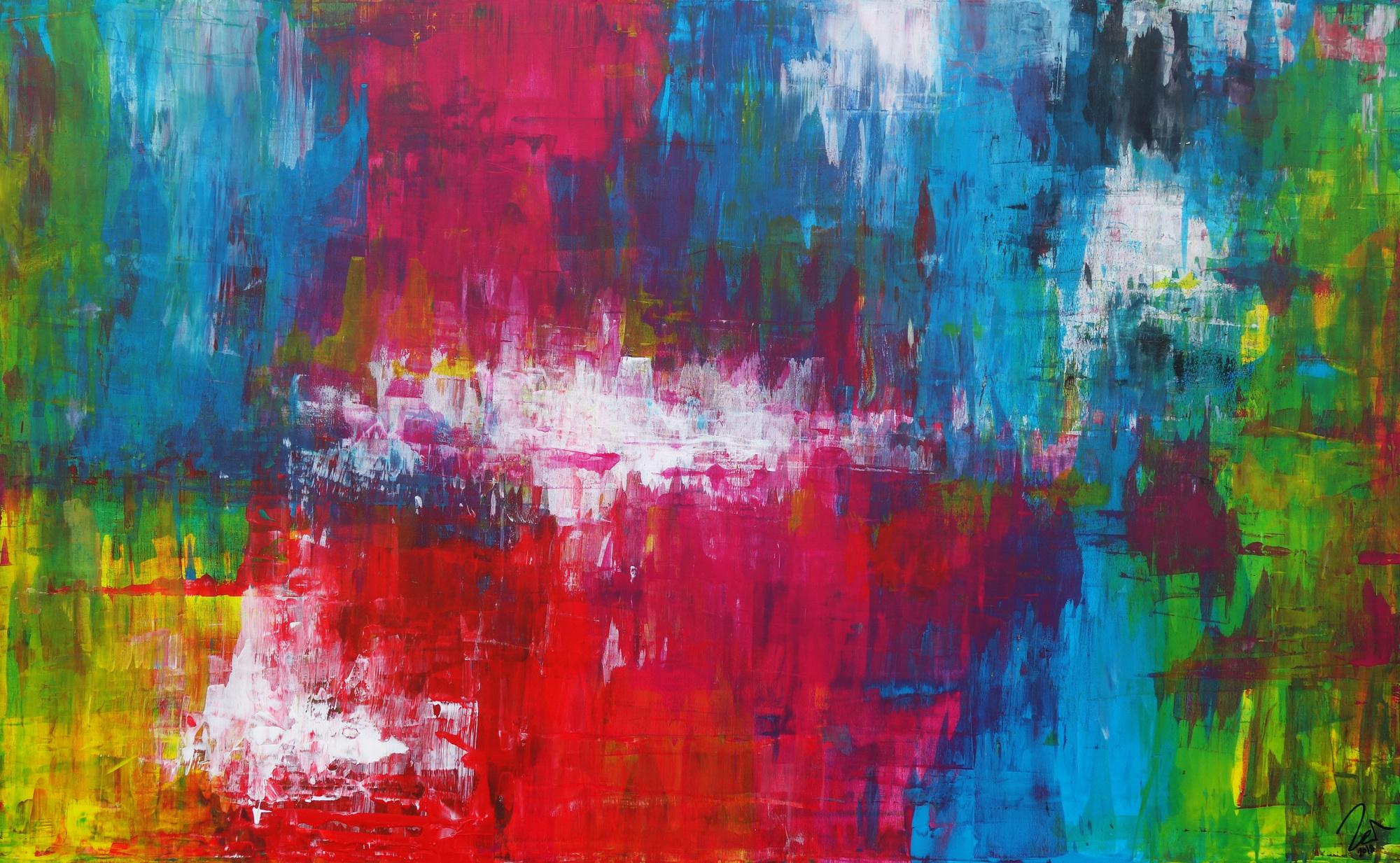 Abstraktes Acrylbild sehr bunt Spachteltechnik zeitgenössisch expressionistisch