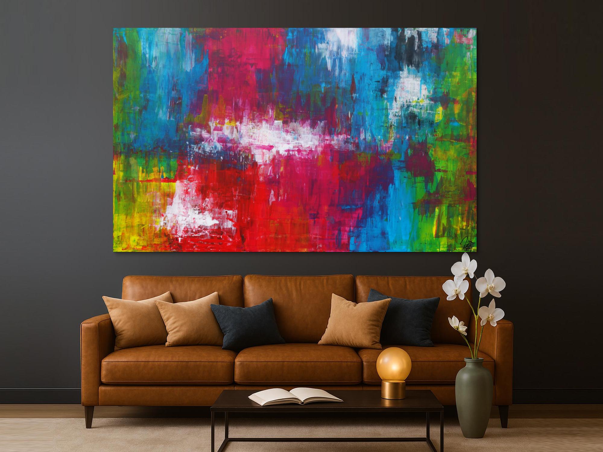 Abstraktes Acrylbild sehr bunt Spachteltechnik zeitgenössisch expressionistisch