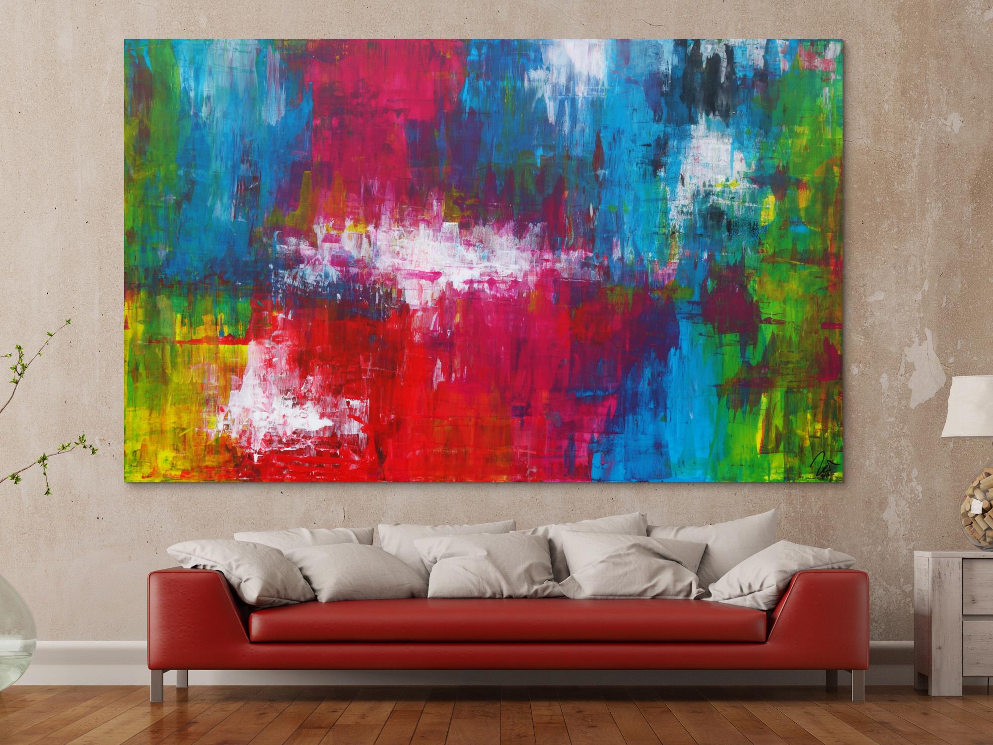 Abstraktes Acrylbild sehr bunt Spachteltechnik zeitgenössisch expressionistisch