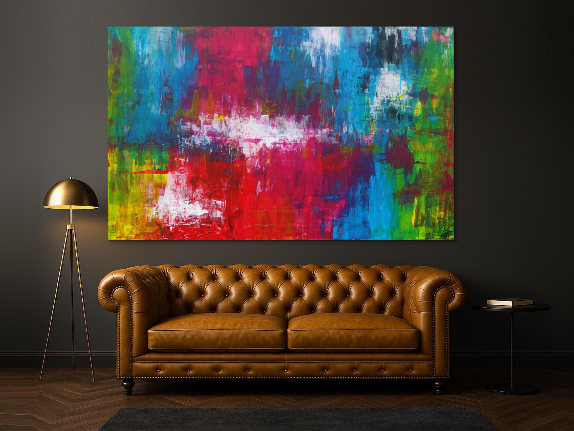 Abstraktes Acrylbild sehr bunt Spachteltechnik zeitgenössisch expressionistisch