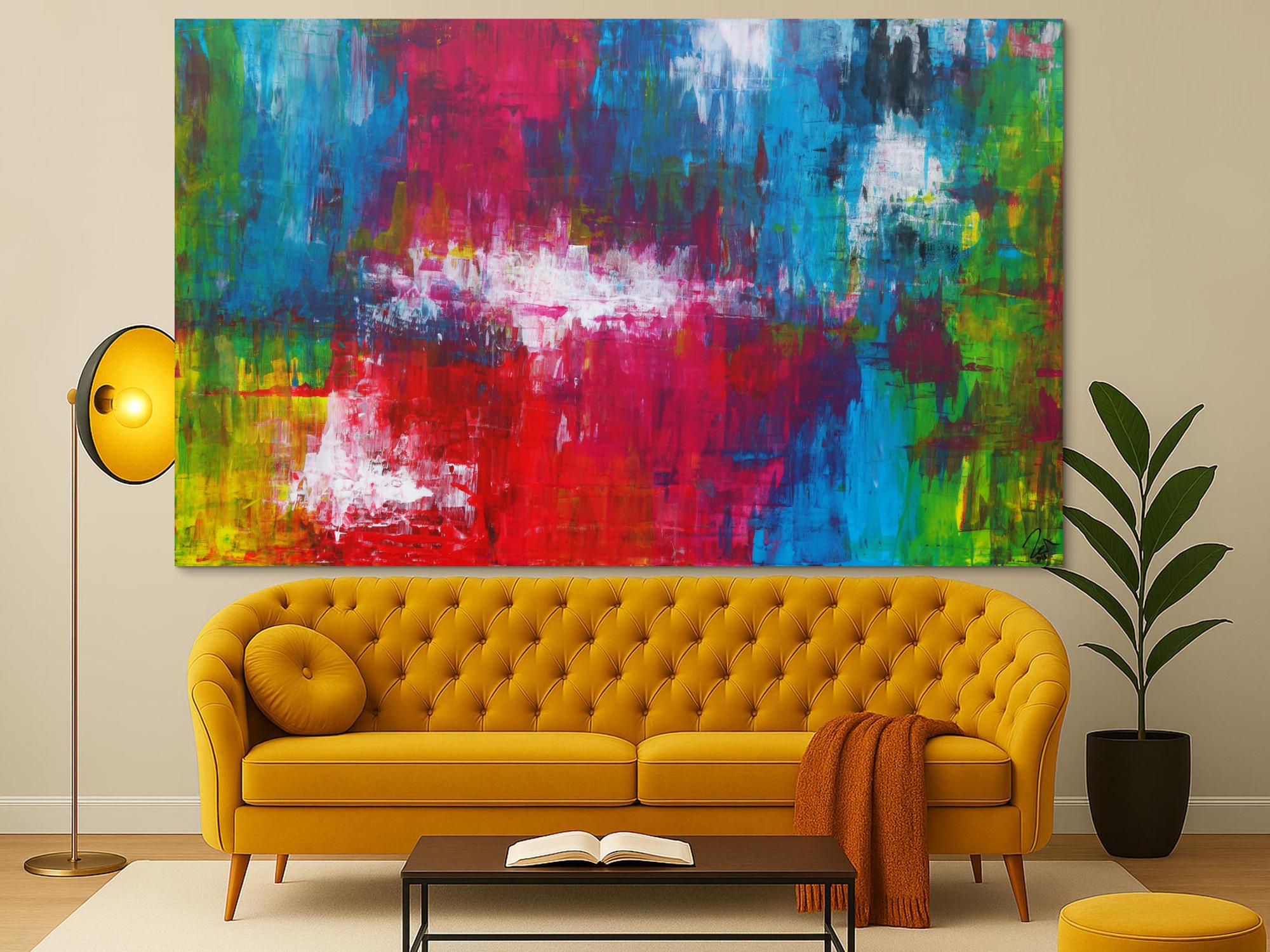 Abstraktes Acrylbild sehr bunt Spachteltechnik zeitgenössisch expressionistisch