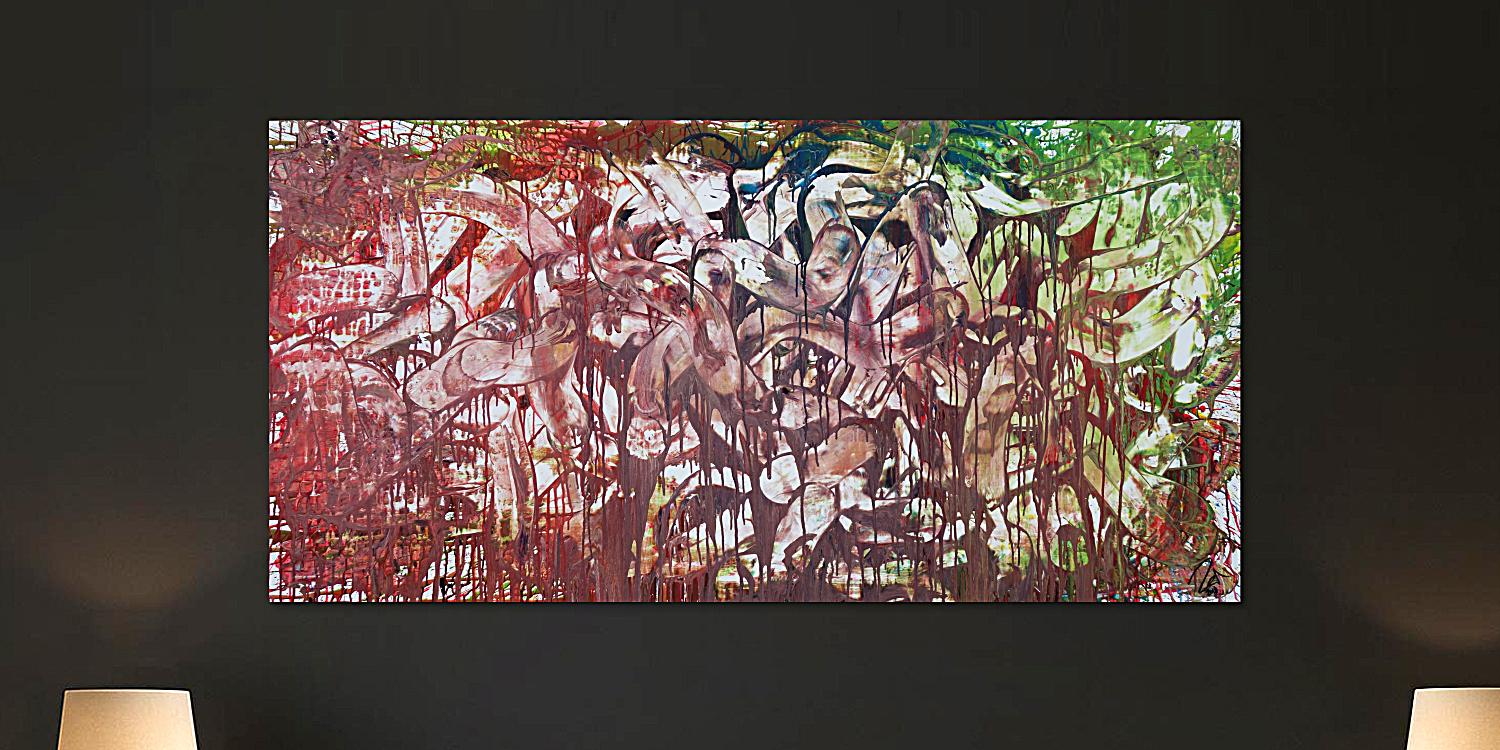 Abstraktes Kunstwerk in Rot und Orange