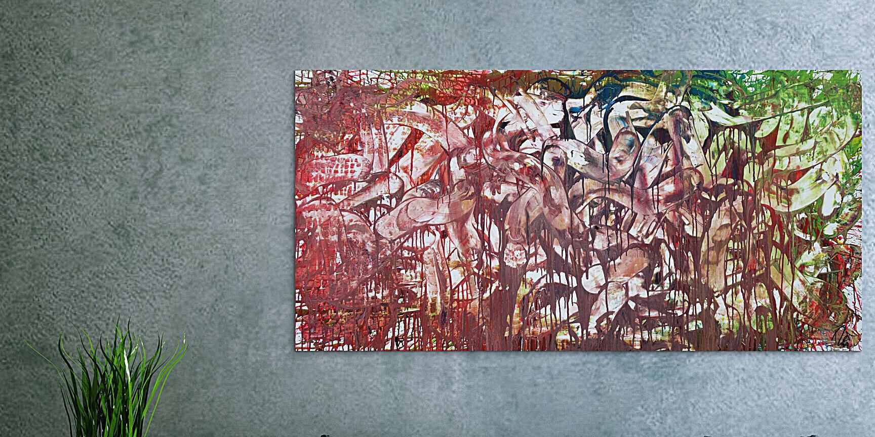 Abstraktes Kunstwerk in Rot und Orange