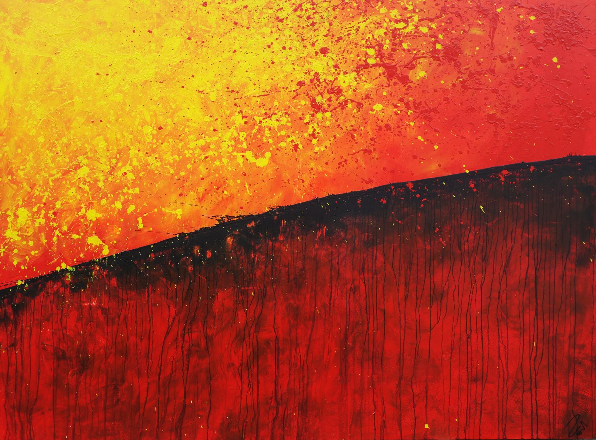 Abstraktes Gemälde orange rot gelb schwarz zeitgenössisch modern