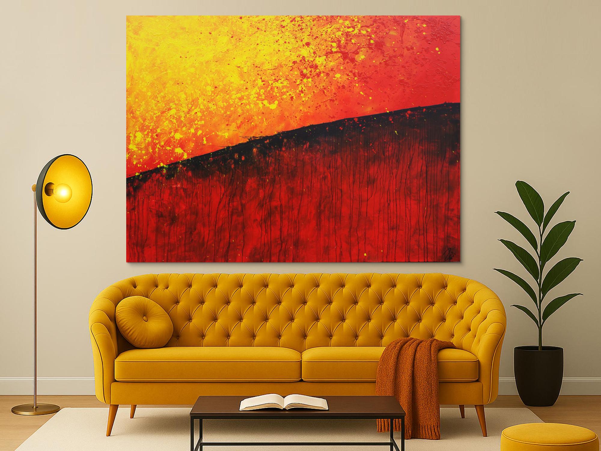 Abstraktes Gemälde orange rot gelb schwarz zeitgenössisch modern