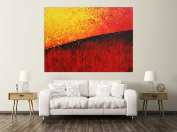 Abstraktes Gemälde orange rot gelb schwarz zeitgenössisch modern