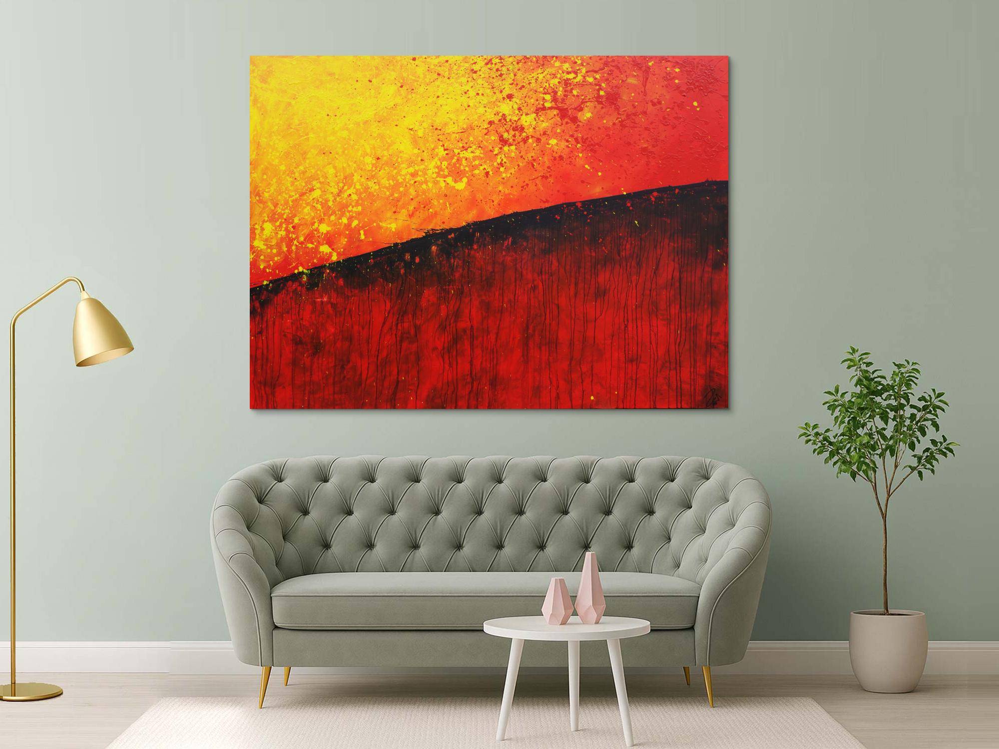 Abstraktes Gemälde orange rot gelb schwarz zeitgenössisch modern