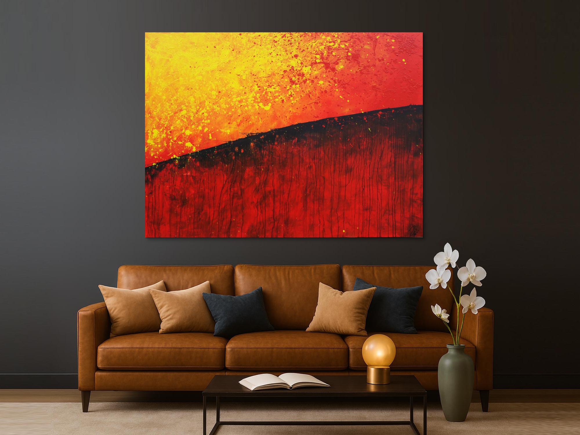 Abstraktes Gemälde orange rot gelb schwarz zeitgenössisch modern