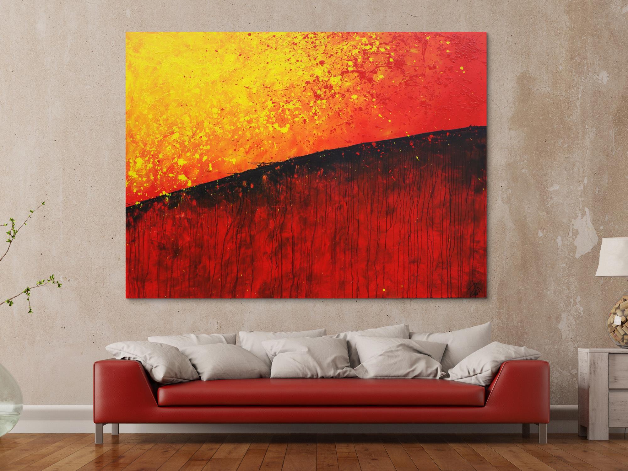 Abstraktes Gemälde orange rot gelb schwarz zeitgenössisch modern