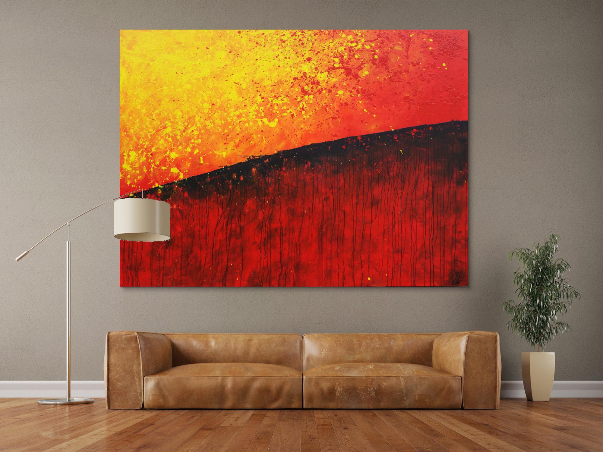 Abstraktes Gemälde orange rot gelb schwarz zeitgenössisch modern