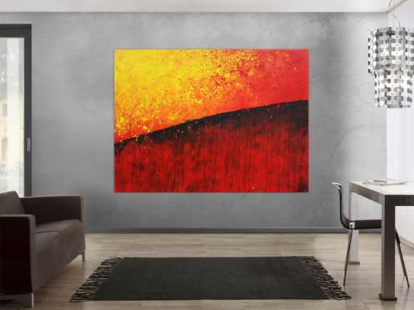Abstraktes Gemälde orange rot gelb schwarz zeitgenössisch modern