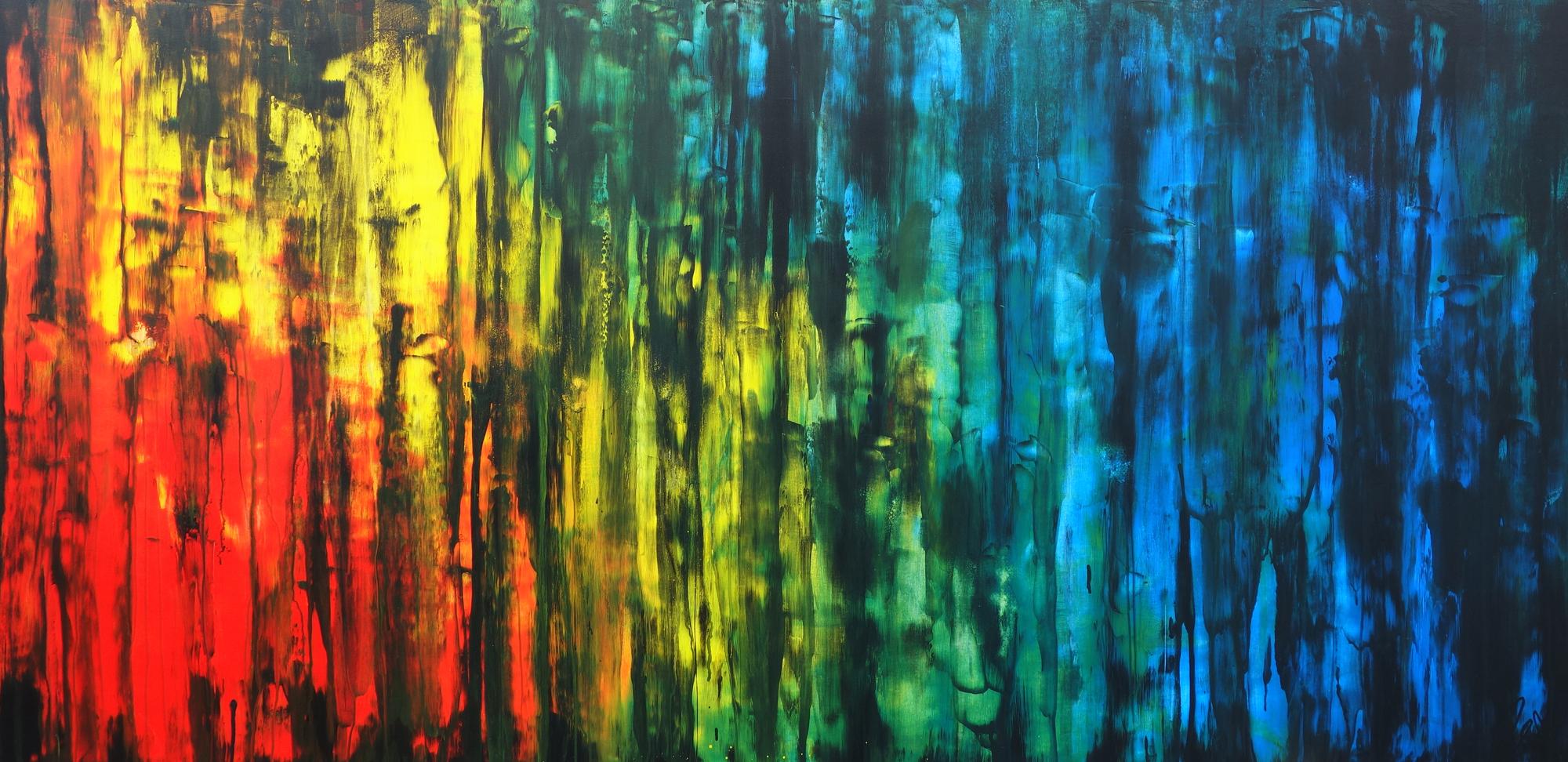 Abstraktes Acrylbild bunt mit schwarz modern zeitgenössisch expressionistisch