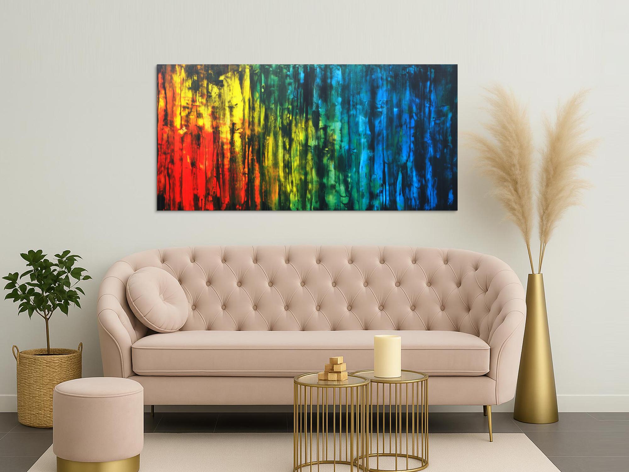 Abstraktes Acrylbild bunt mit schwarz modern zeitgenössisch expressionistisch