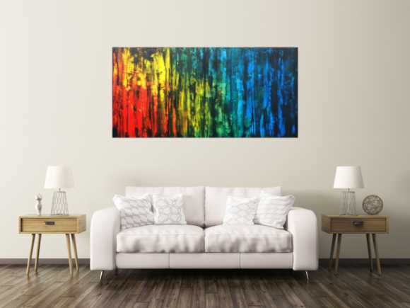Abstraktes Acrylbild bunt mit schwarz modern zeitgenössisch expressionistisch