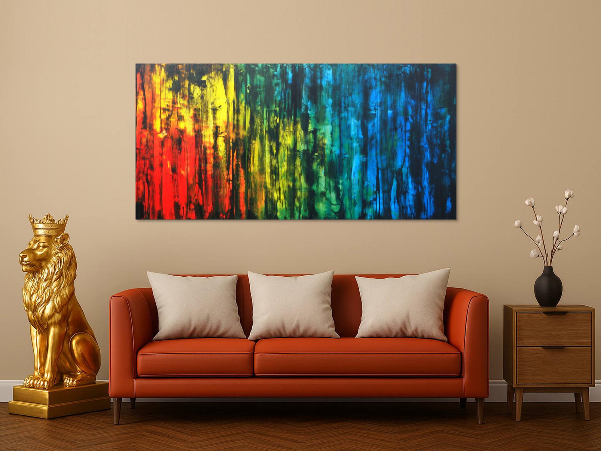 Abstraktes Acrylbild bunt mit schwarz modern zeitgenössisch expressionistisch