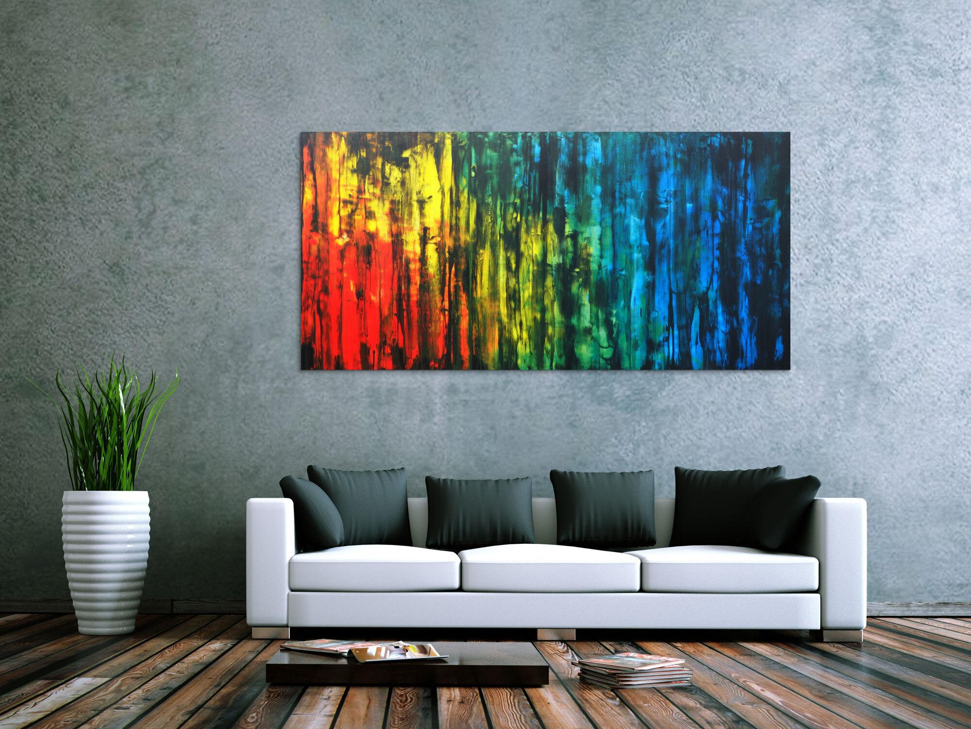 Abstraktes Acrylbild bunt mit schwarz modern zeitgenössisch expressionistisch