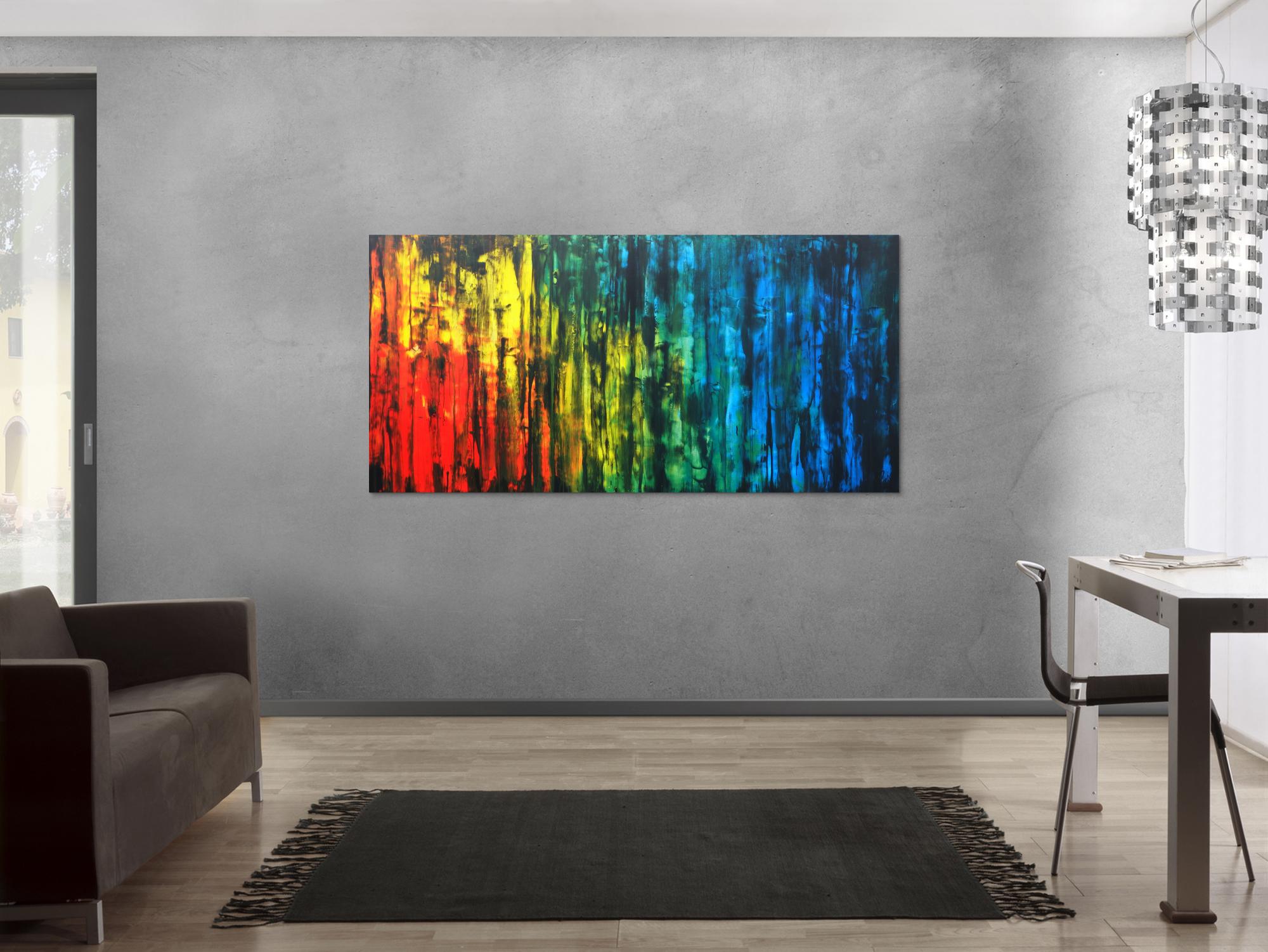 Abstraktes Acrylbild bunt mit schwarz modern zeitgenössisch expressionistisch