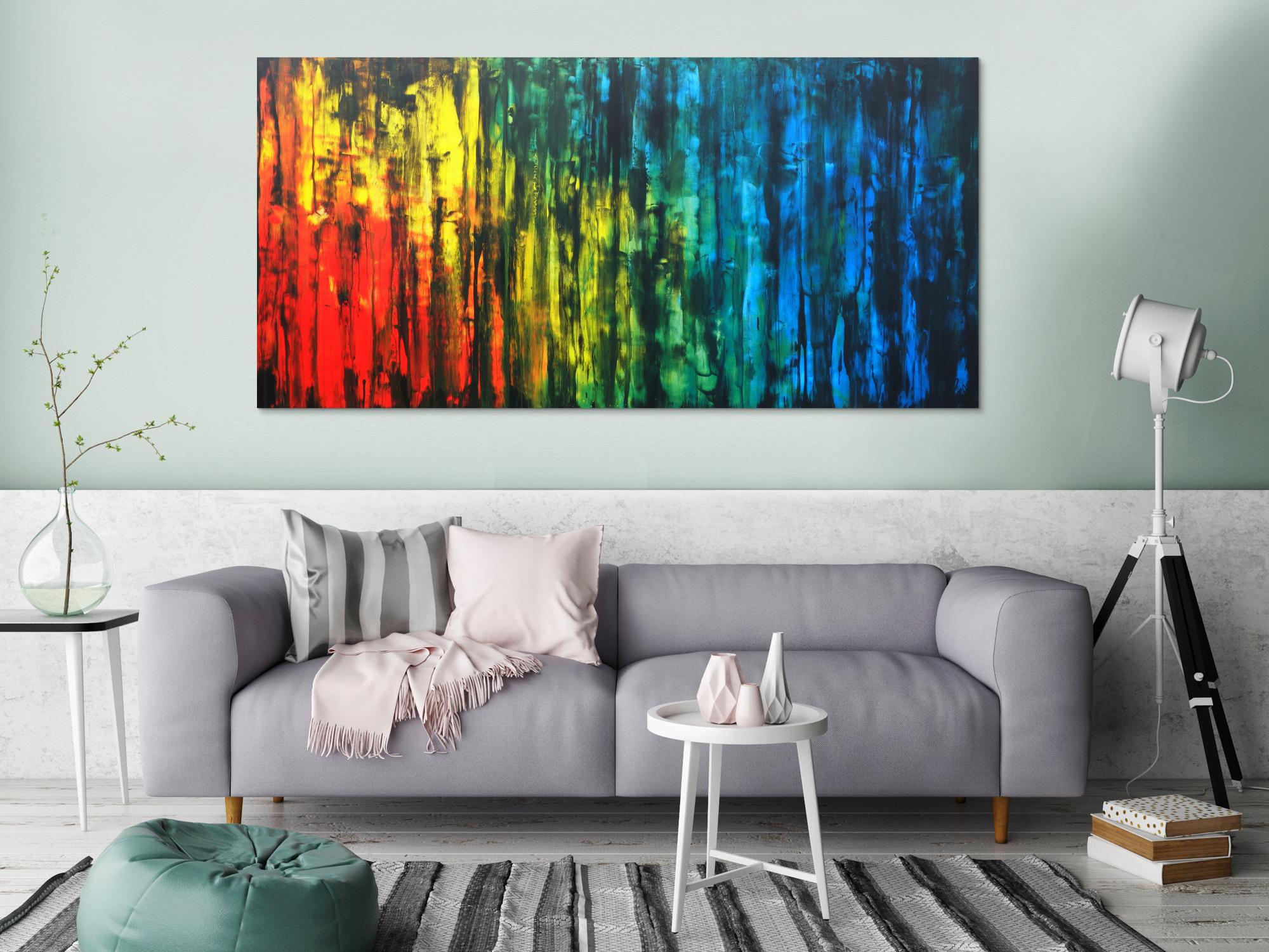 Abstraktes Acrylbild bunt mit schwarz modern zeitgenössisch expressionistisch