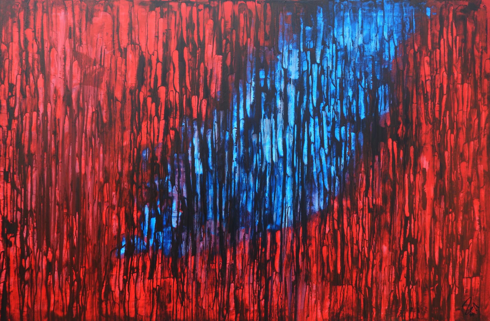 Abstraktes Acrylbild modern in rot blau schwarz expressionistisch