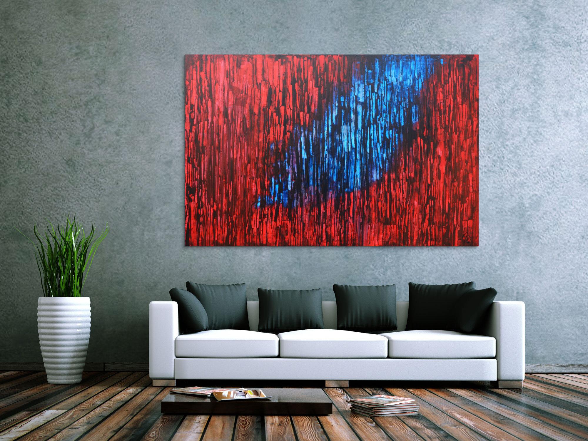 Abstraktes Acrylbild modern in rot blau schwarz expressionistisch