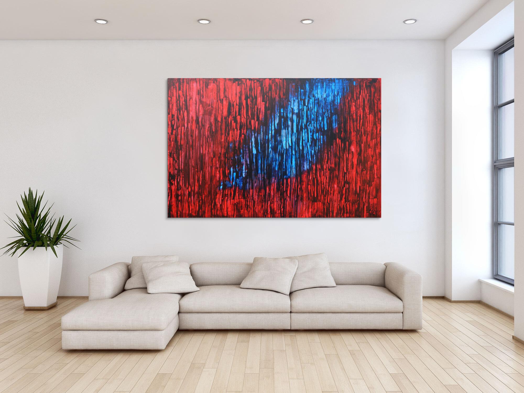 Abstraktes Acrylbild modern in rot blau schwarz expressionistisch