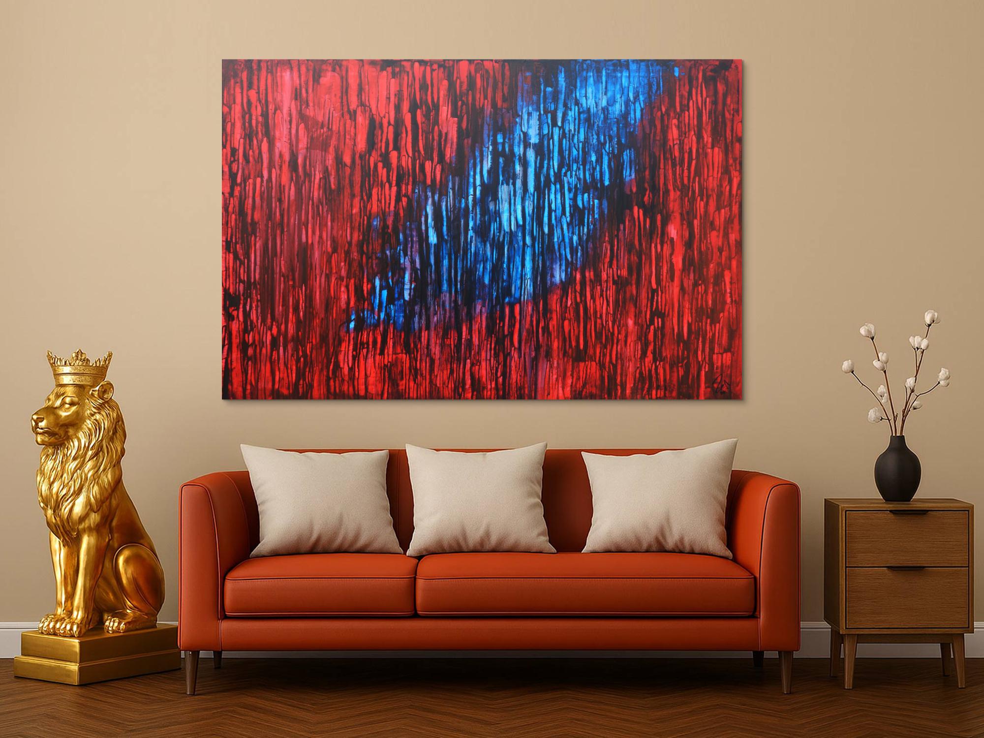 Abstraktes Acrylbild modern in rot blau schwarz expressionistisch