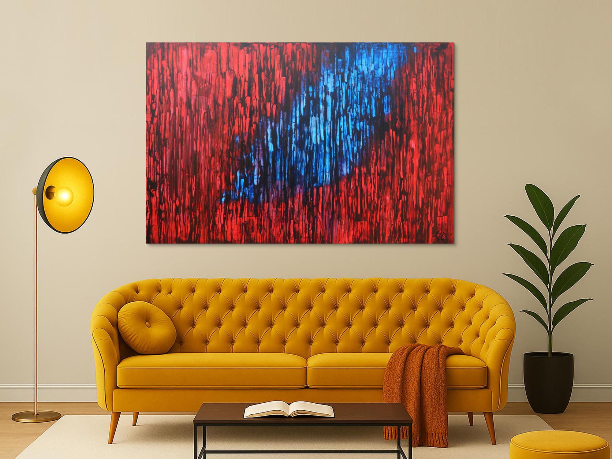 Abstraktes Acrylbild modern in rot blau schwarz expressionistisch