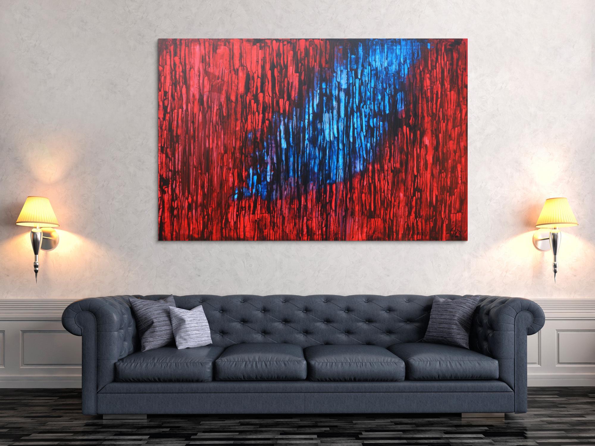 Abstraktes Acrylbild modern in rot blau schwarz expressionistisch