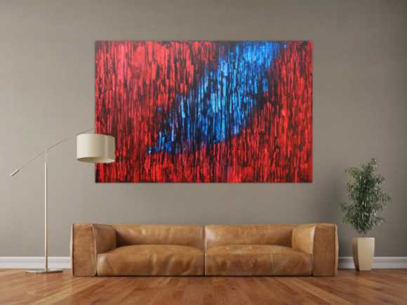 Abstraktes Acrylbild modern in rot blau schwarz expressionistisch