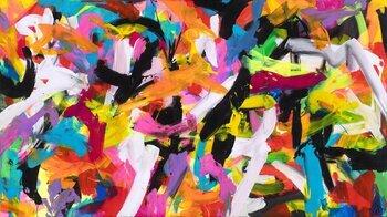 Abstraktes Original Gemälde 140x250cm Action Painting Moderne Kunst auf Leinwand Mischtechnik bunt pink schwarz hochwertig