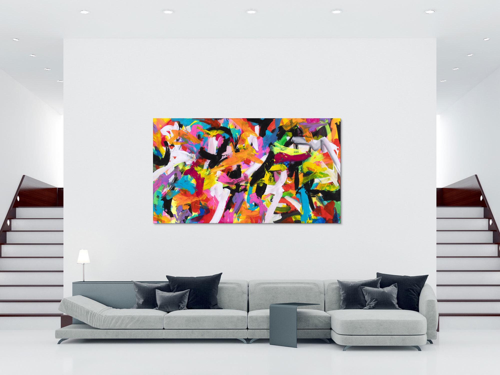 Abstraktes Original Gemälde 140x250cm Action Painting Moderne Kunst auf Leinwand Mischtechnik bunt pink schwarz hochwertig
