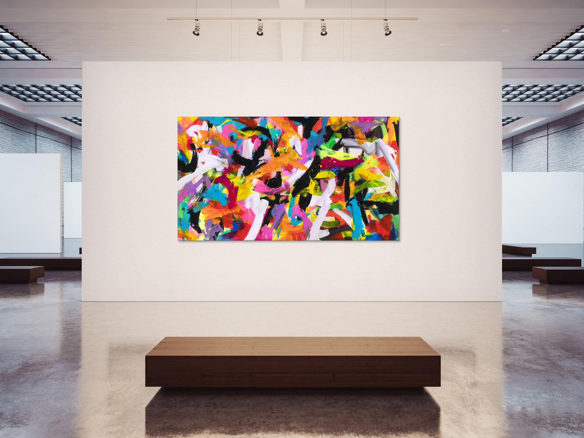 Abstraktes Original Gemälde 140x250cm Action Painting Moderne Kunst auf Leinwand Mischtechnik bunt pink schwarz hochwertig