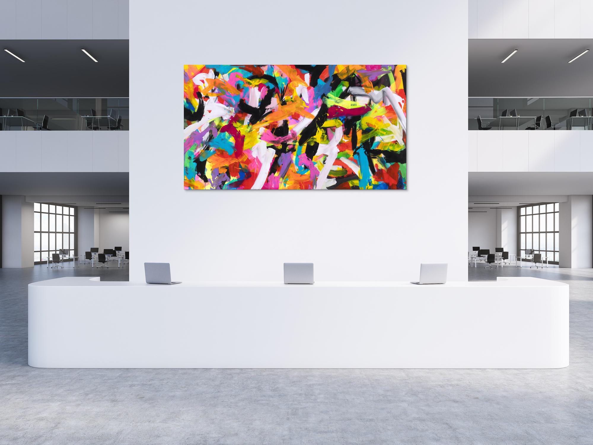 Abstraktes Original Gemälde 140x250cm Action Painting Moderne Kunst auf Leinwand Mischtechnik bunt pink schwarz hochwertig